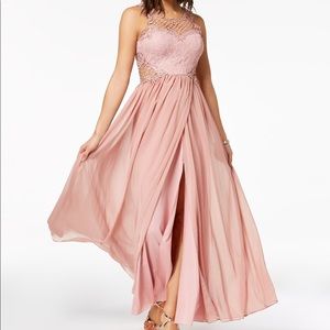 Juniors' Embellished Illusion Tulip Gown